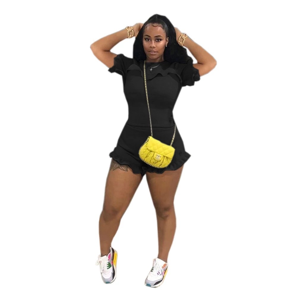 Black Ruffle Top and Shorts Set